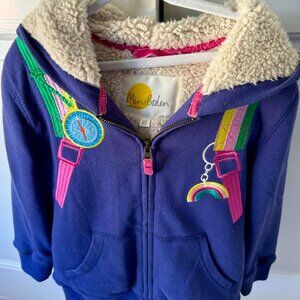 Mini Boden Shaggy-lined Appliqué Hoodie - Starboard Blue Backpack, S 6-7Y122cm